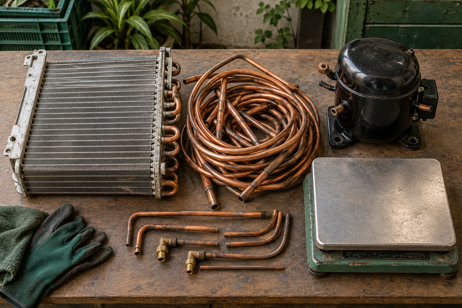 Copper coil, compressor and aluminium parts that determine old AC scrap price